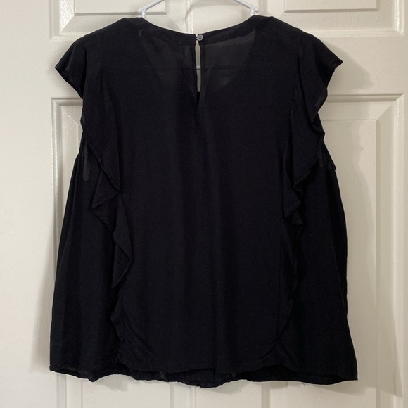 Loft black flutter detail boxy woven tank shirt with lace details in front - Picture 6 of 7